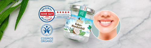Dermatest-Urteil „Sehr Gut“ (06/2020) für das Premium Bio-Kokos-Mundziehöl