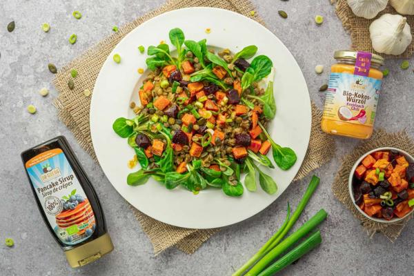 Rote Bete Salat mit Süßkartoffel und Linsen