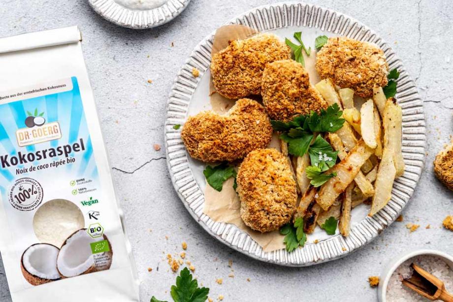 Vegane Chicken Nuggets mit Kohlrabipommes