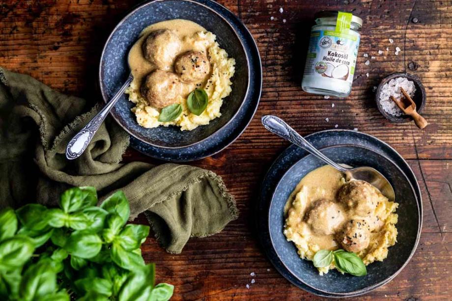 Vegane Köttbullar mit Kartoffelpüree
